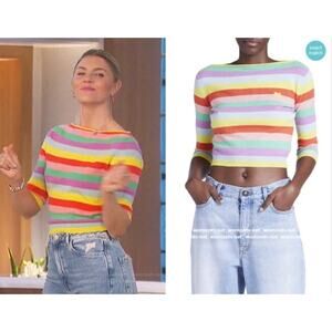 Etro Cashmere Stripe Multi Colored Cropped Boat Neck Stripe Sweater